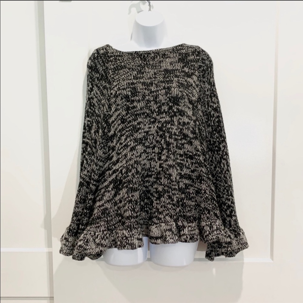 Aqua Poncho Cape Lambs Wool Sweater Ruffle Black